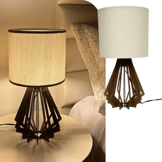 Abajur de Mesa Moderno Hana 40cm em MDF Madeira para Quarto Sala Escritório Luminária Decorativa Bivolt