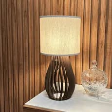 Abajur de Mesa em MDF com Cúpula de Tecido | Diversos Modelos para Quarto Sala Escritório Bivolt