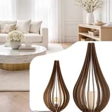 Luminária De Mesa Adhara Para Decoração | Casa Quartos Sala Estrutura Madeira MDF Bivolt 110/220V