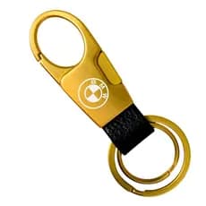 Chaveiro para BMW Luxo Couro Mosquetão Inox X1 X3 B Dourado