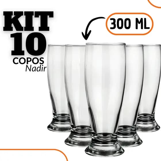 Kit  05/10 Copo Cerveja Tulipa Chopp Vidro Resistente 300ml