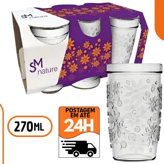 Kit Copos Nadir Nature 270ml Vidro Reforçado para Água e Sucos