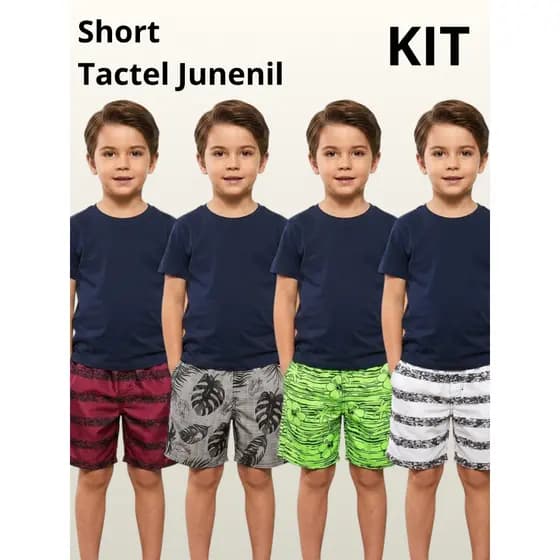 Kit Short Bermuda Infantil Juvenil 10 a 16 Anos Tactel Menino Praia Com Bolso Elastano Premium