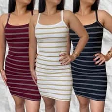 Kit com 3 Vestidos Estilo Tubinho Alcinha Canelado