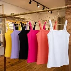 Kit 5 Blusas Alcinha Malha Canelada Blusinha Feminina