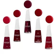 Kit Com 5 Esmaltes Risqué Vermelhos – Poder, Charme e Amor nas Unhas Com Brilho e Elegância