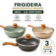 Frigideira Wok Nanocerâmica 28cm Antiaderente Tampa Indução 3,6L Granito Premium