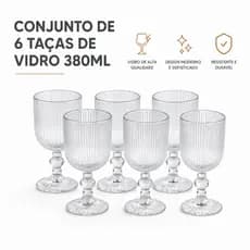 CONJUNTO 6 TAÇAS DE VIDRO ATHENS 380ML TRANSPARENTE RESISTENTE ELEGANTE