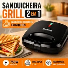 Sanduicheira Grill Elétrica 2 em 1 Antiaderente 750W 127V Prensa Dupla Sem Óleo
