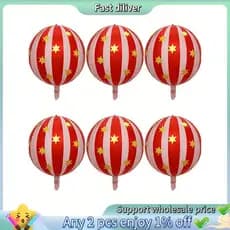 Pacote De 6 Balões Laminados De Estrela Listrados De 22 Polegadas 360 Graus 4D Azuis Vermelhos Para Carnaval , Decoraçõe