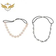 2 Pcs Fita Elástica Elegante Para A Cabeça Do Cabelo Com Flores De Strass Mulheres-Prata E Ouro