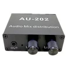 AU-202 2 Entradas 2 Saída Mixer Estéreo Distribuidor De Áudio Para Fone De Ouvido Potência Externa AMP Volume Controle S