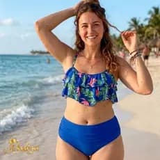 Biquini Cintura Alta disfarça barriga Bojo removível Babado Calcinha Hot Pants efeito lipo Modelador