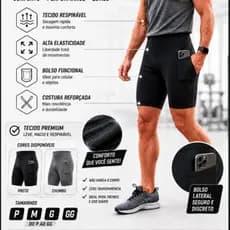 KIT 2 OU 1 Bermuda Esportiva Masculina com Compressão Bolso Academia Corrida Treino Fitness conforto e performance