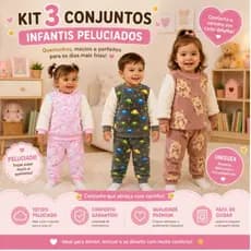 kit 3 Conjunto Pijama Infantil Bebê  Inverno Menino Menina Blusa Manga Longa Calça 6 a 2 anos