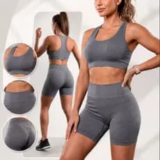 Conjunto Academia Feminino Short + Top com Bojo Removível Cintura Alta Zero Transparência Fitness