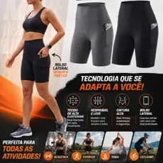 Bermuda Ciclista Feminina Cintura Alta com Bolso na lateral  Zero Transparência Academia Fitness