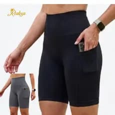 Short Feminino Academia com Bolso Lateral Compressão  Cintura alta  Zero Transparência
