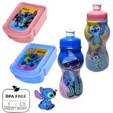 Kit Garrafa Squeeze 250ML + Lancheira  Porta Lanche Stitch Escola Infantil