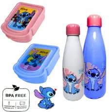 Kit Garrafa Squeeze 600ML + Lancheira Porta Lanche Stitch