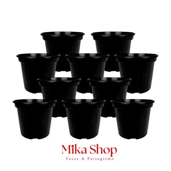 Kit 20 Vasos Plásticos Pote 15 de 1 Litro Cor Preta Para Suculentas, Violetas, Cactos, Mudas e Art
