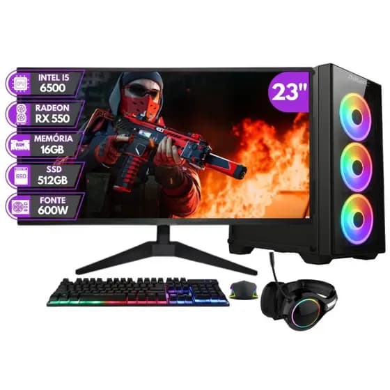 PC Gamer BluePC RUSH - Intel i5 6500 16GB DDR4 Radeon RX 550 4GB SSD 512GB M23" PGBP-RUS1051
