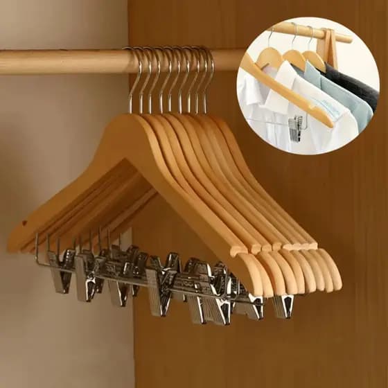 Kit 3 Cabides Madeira Natural Verniz Duravel Elegante Organizacao Guarda Roupa