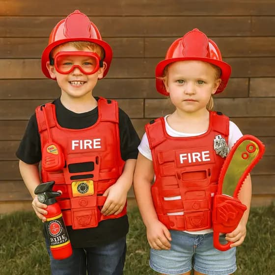 Brinquedo Infantil Kit Bombeiro Colete Capacete E Acessorios Completo