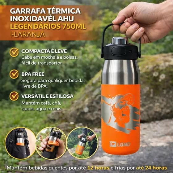 Garrafa Termica Inoxidavel 750ml Isolamento Termico Alta Durabilidade Laranja