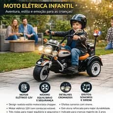 Moto Eletrica Infantil 12v Chopper Som Sirene Luzes Branca Passeio Seguro Diversao