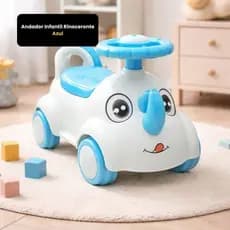 Andador Infantil Azul Rinoceronte Assento Ajustavel Rodas Silenciosas Seguranca Conforto