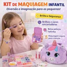 Kit Maquiagem Completo Necessaire Bolsa Unicórnio Fantasia Infantil Feminino