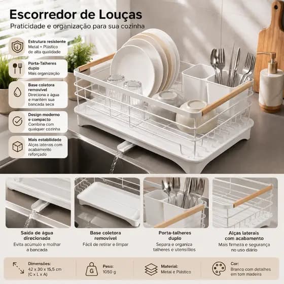 Escorredor Loucas Porta Talheres Base Coletora Grande Organizador Cozinha