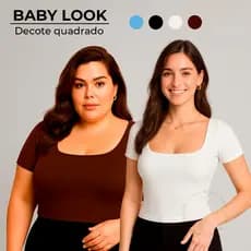 Kit 2 Blusas Decote Quadrado Baby Look Suplex Moda Casual Manga Curta Blogueira Plus Size Mid Size