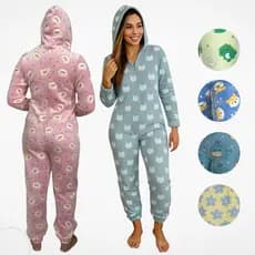 Macacão Pijama Adulto Com Capuz Peluciado Inverno Flanelado Manga Longa Quentinho