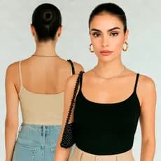 Kit 2 Blusas Alça Básica Regata Feminina Suplex Lisa