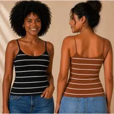 Kit 2 Regatas listrada Feminina Suplex Alça Fina Básica Cintura Alta Confortável Plus Size