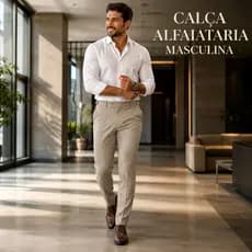 Calça Alfaiataria Masculina Slim Social com Regulagem Lateral Casual Elegante Confortável Trabalho