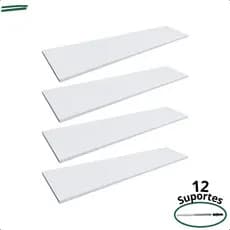 Kit 4 Prateleira Branca 100X20 + Suporte Flutuante Mdf  Organizadora Decoração Cozinha Banheiro Sala