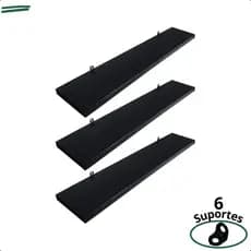 Kit 3 Prateleira Preta 50X10 + Suporte Flutuante Mdf  Organizadora Decoração Cozinha Banheiro Sala