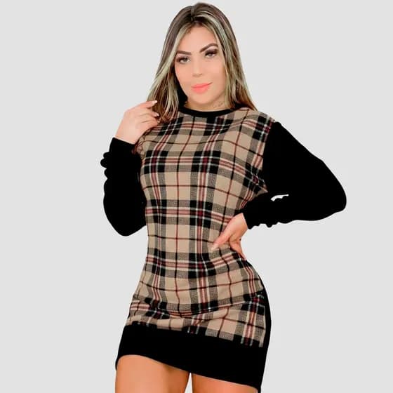 Vestido Mini Vest Xadrez malha crepe a pronta entrega