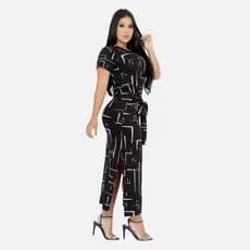 Vestido Moda Blogueira Midi Fenda Lateral Estampado Amarrar a pronta entrega