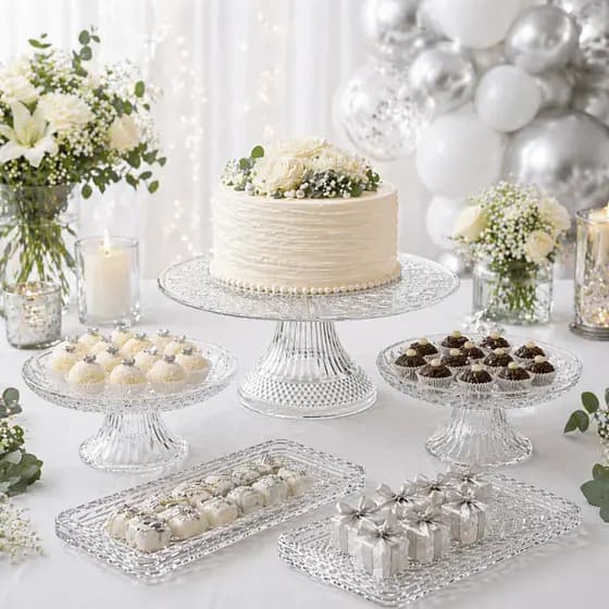 Kit Festa 5 itens | 1 Boleira 30cm + 2 Doceira 12cm + 2 Bandejas Aniversário Casamento Utensílios Cozinha Casa