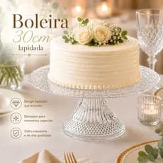 Boleira Acrílica 30cm Lapidada Suporte para Bolo Doceira Decoração Festa Casamento Aniversário
