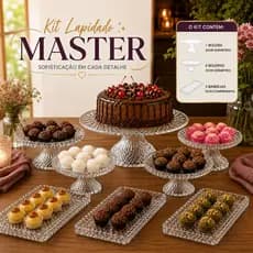 Kit Festa Acrílico Luxo 8 Itens Lapidado Boleiras Bandejas Mesa Posta Doces Casamento Premium Utensílios Cozinha Casa