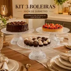 Kit 3 Boleiras Acrílico Premium 30cm Suporte Para Bolo Doces Mesa Posta Resistente Elegante Cristal