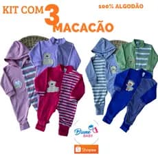 Kit Com 3 Macacões de SUEDINE 100% ALGODÃO Bebê RN-P-M-G