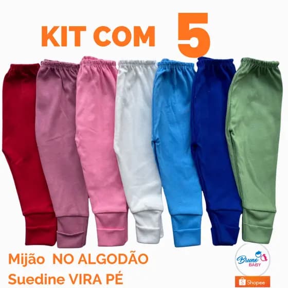 5 pçs Calça Mijão Suedine 100% algodão Enxoval Maternidade