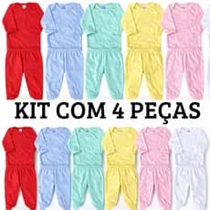 kit enxoval 4 peças combinando 100% algodão bebê menino e menina 2 body e  2 calça lisos.