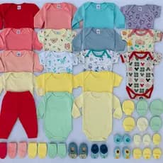Kit 24 peças Enxoval Bebê Body Calça Touca Meias Completo Algodão